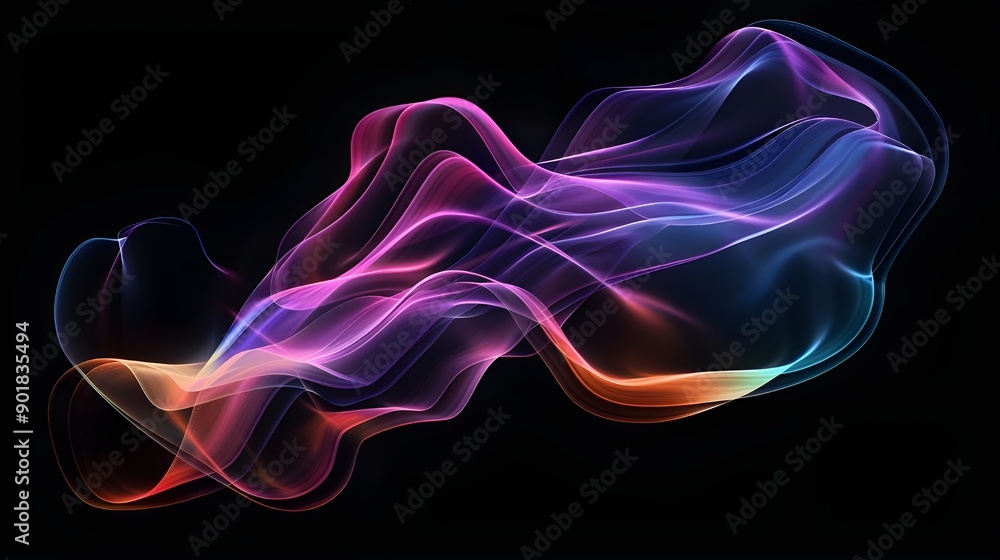 Sticker neon waves in various colors against a black backdrop. vibrant, futuristic background that is abstra