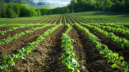Obraz premium Prosperous Green Field with Thriving Crops Under Minimum Tillage System, Ideal for Agriculture Print