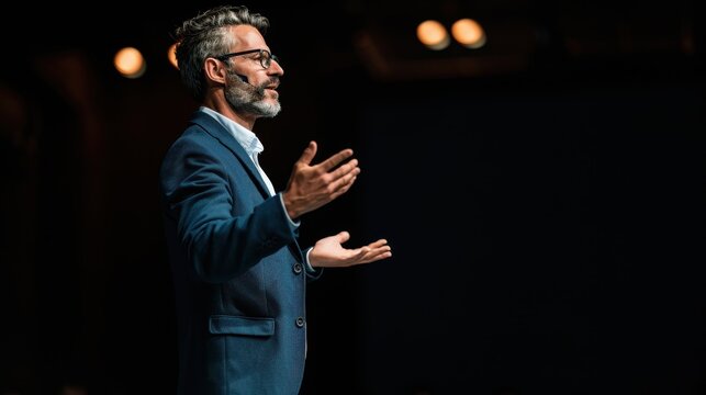 Cybernetic Impact: Motivational Speaker Inspiring Enthusiasm from a Side View