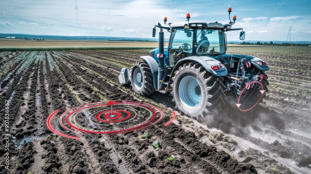 Aufkleber high-tech conservation tillage tractor with advanced sensors in precision farming fieldwork