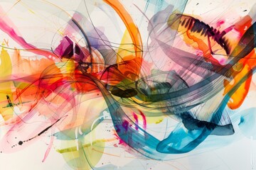 bright Abstract watercolor drawing on a paper image, camera positioned at a low angle, creating a dynamic perspective of the artwork
