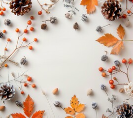 Obraz premium Autumn Leaves and Berries Pattern