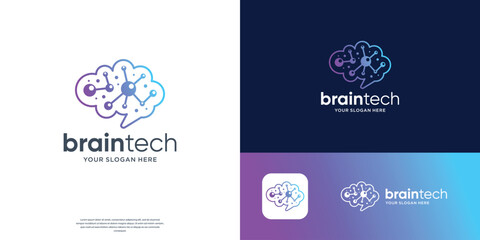 brain technology logo design vector with gradient color branding.