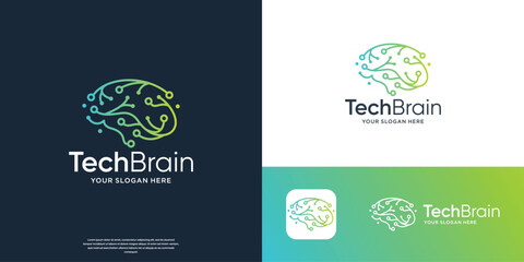 creative Brain circuit dot tech logo design template.