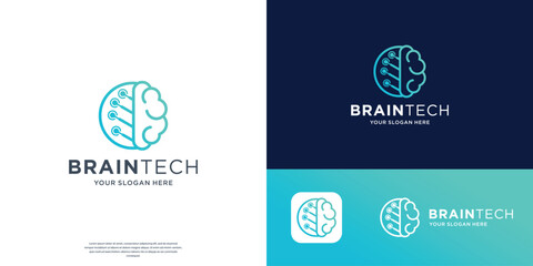 creative brain tech line logo design inspiration.