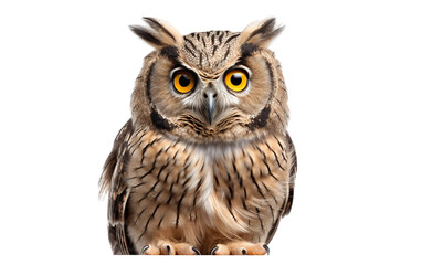 Obraz premium Majestic owl with detailed feathers and intense gaze, ideal for wildlife and nature-themed projects.