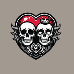 skull with heart vector logo
