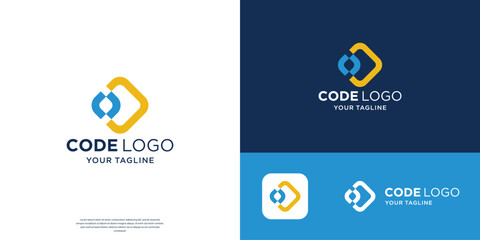 minimal coding logo template, simple and modern code design inspiration.
