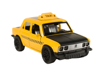 Yellow taxi car isolated on a blank background cutout.