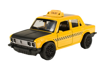 Yellow taxi car isolated on a blank background cutout.