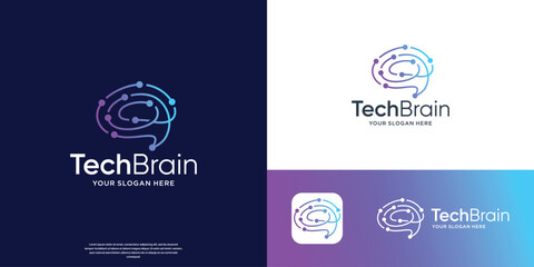 Fototapeta premium Creative Digital Brain Logo Design Template inspiration.