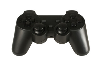 Video game controller isolated, wireless black gamepad, on blank background.