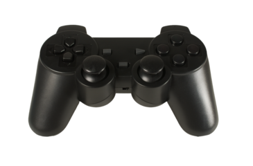 Video game controller isolated, wireless black gamepad, on blank background.