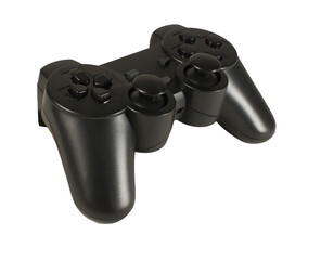Video game controller isolated, wireless black gamepad, on blank background.