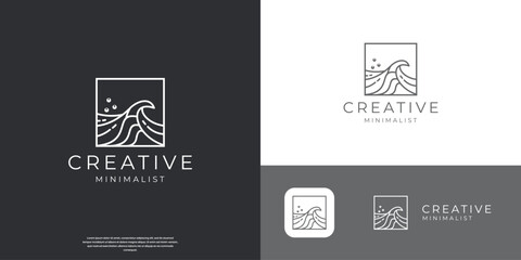 Wave line logo design. simple and modern of sea water wave in a square concept.