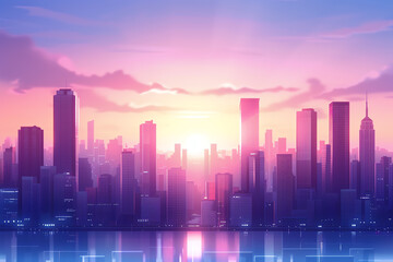 Bustling metropolis with advanced technology, hover cars, anime style, futuristic urban life, wallpaper background