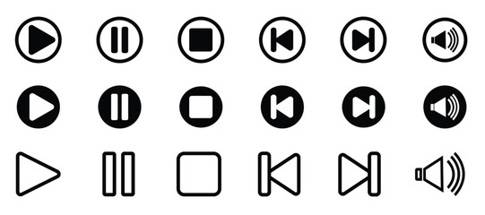 Play the pause button collection. Media Player Icons set. Video Audio Player button set symbol vector