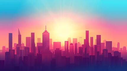 Fototapeta premium Flat design top view of futuristic city skyline, urban theme
