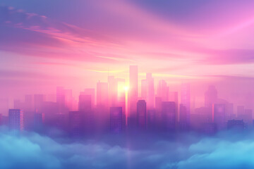 Highaltitude city with cloudfilled skies, futuristic architecture, anime style, sky city, wallpaper background