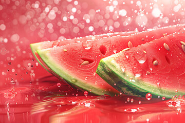 Watermelon juice. Fresh fruit 3d realistic  ,Closeup of watermelon (whole and slice) on white background
