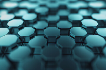 Fototapeta premium Layered hexagons forming a futuristic cityscape, abstract urban design, complex structure