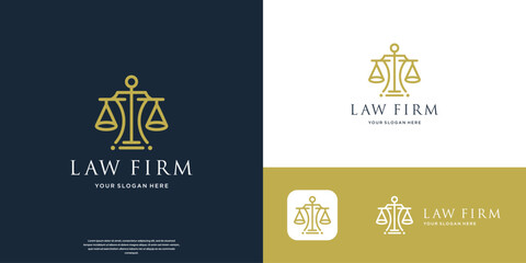 Naklejka premium luxury and elegant justice law firm logo template with golden color branding.