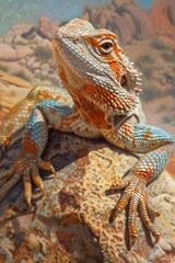 Desert Lizard Basking on Rocky Terrain with Detailed Scales and Vibrant Colors for Nature and Wildlife Prints