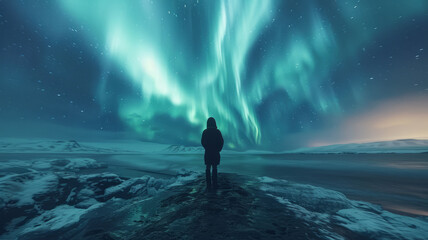 Fototapeta premium landscape photography, northern lights in iceland, pastel night sky, evoking a sense of wonder,generative ai