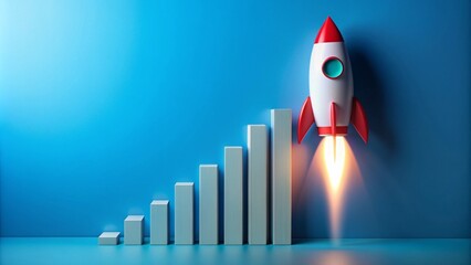 Rocket Chart on Blue Background for Business Finance Presentation