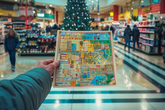 Black Friday Shopping Strategy: Shopper Holding Detailed Discount Store Map