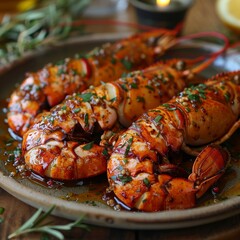 Mouthwatering lobsters seasoned with fresh herbs and spices, creating a delectable culinary experience