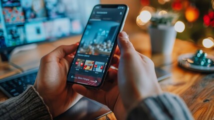 Hands Holding Smartphone with Black Friday Online Deals Near Coffee Cup and Laptop - E-commerce Shopping Concept