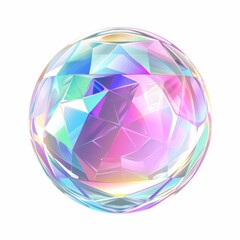 Rainbow crystal ball, diamond reflections, flat design illustration, magical, isolated on white background