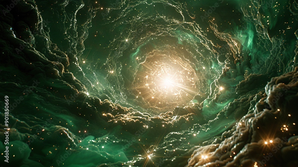 Poster a tight close-up shot of a spiral-shaped object floating in a calm body of water, illuminated by a r