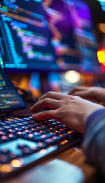 Close-Up of Developers Typing Code in Various Programming Languages on Monitors