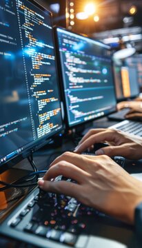 Close-Up of Developers Coding in Python, JavaScript, and Java for Software Development Projects