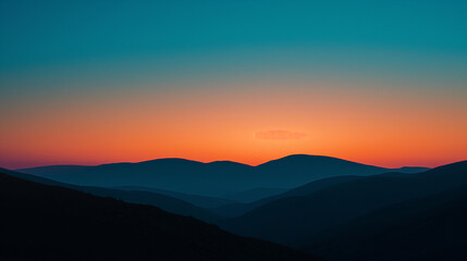 Fototapeta premium Serene Minimalist Sunset Gradient from Dark Blue to Orange on Horizon