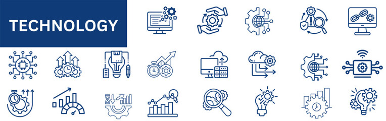 Technology icon set.  Solid vector icons collection.