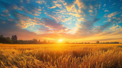 Majestic Autumn Sunrise in Prairie Grass Field