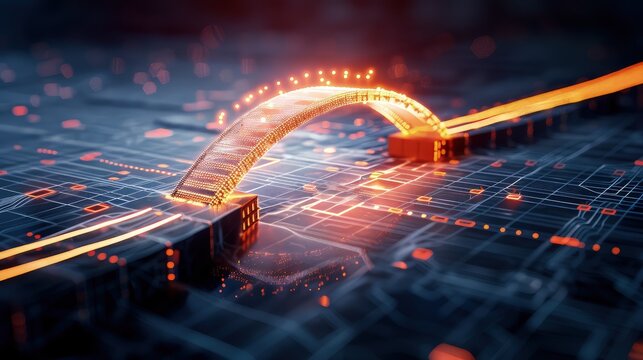 A 3D icon of a bridge made of light extending over a digital chasm, symbolizing overcoming challenges in delivery logistics.