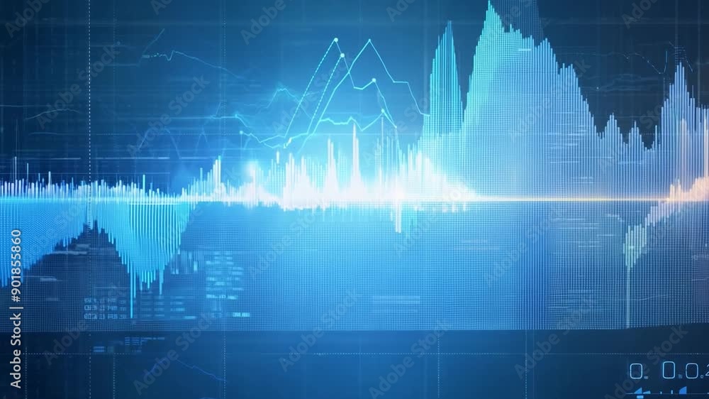 Poster a blue oscilloscope screen displays a fluctuating line graph, representing data changes.