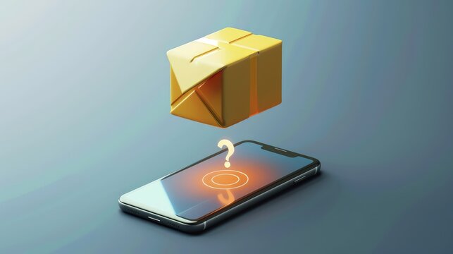 A 3D icon of a holographic parcel rotating above a smartphone, indicating technology-driven delivery solutions.