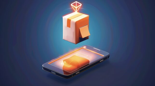 A 3D icon of a holographic parcel rotating above a smartphone, indicating technology-driven delivery solutions.