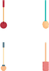 Bathroom equipment icons set cartoon vector. Tool for cleaning toilet. Household concept