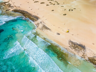 Aerial view of Dunas de Corralejo beach in Fuerteventura, Canary Island