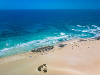 Aerial view of Dunas de Corralejo beach in Fuerteventura, Canary Island