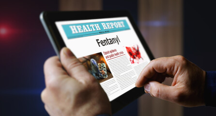 Fentanyl newspaper on mobile tablet screen