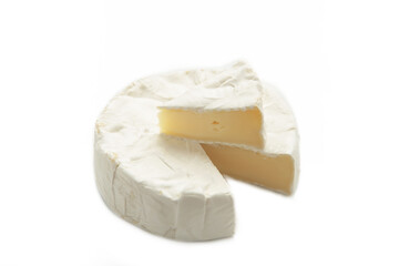 Pieces of tasty Camembert cheese isolated on white background