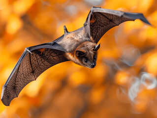 Obraz premium A bat is flying through the trees
