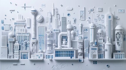 Fototapeta premium Big Data Technology and Cyber Security Concept in Paper Art Style with Modern Cityscape and Digital Elements